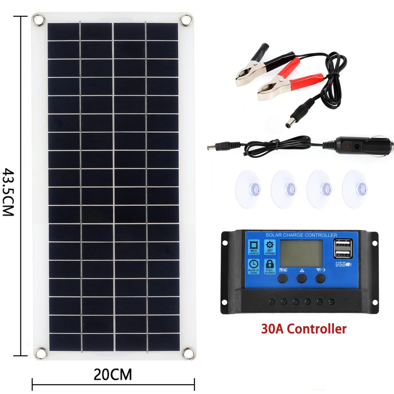 30W Solar Panel 12V Trickle Charger Battery Charger Kit Maintainer Boat Car RV