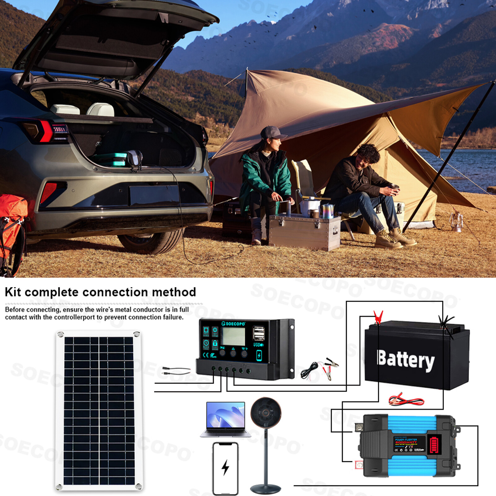 6000W Off-Grid Solar System Complete Kit Dual12V/24V To 110V/220V Inverter 100A