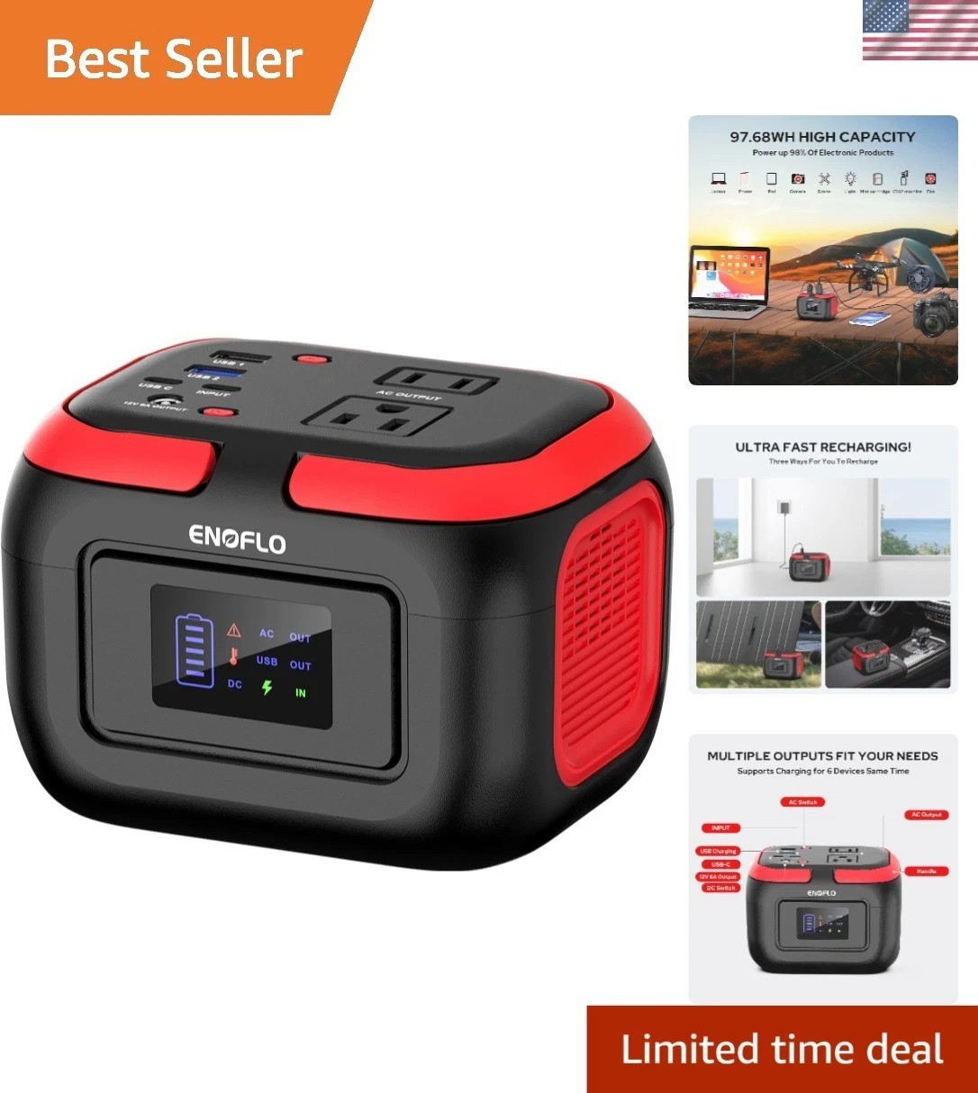 Portable Solar Generator with LED Light & Advanced Safety for Outdoor Adventures