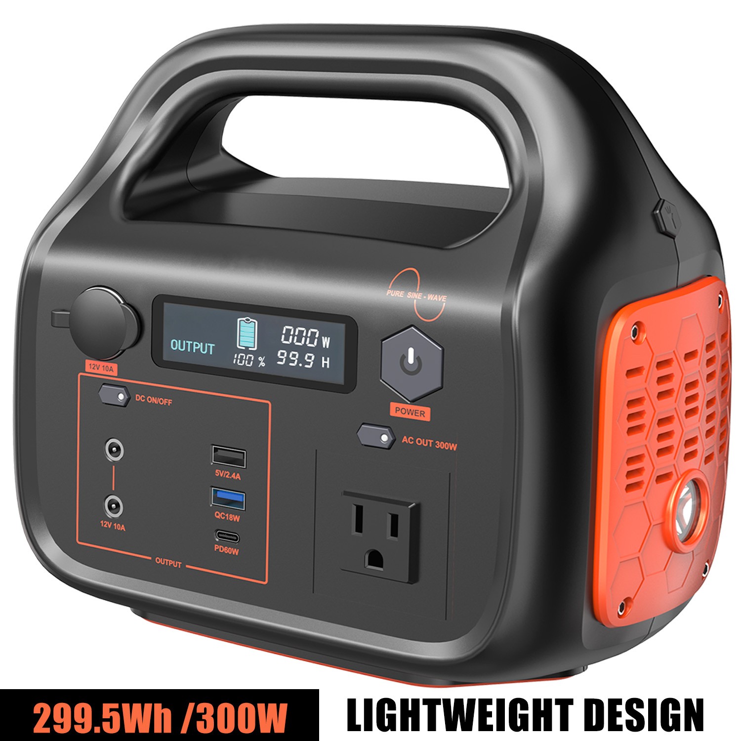 Portable Power Station 296Wh 300W Solar Generator 80000mAh 110V AC Backup
