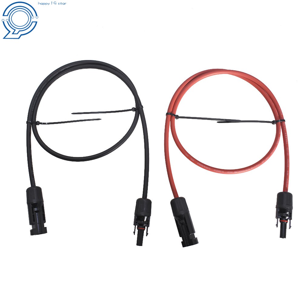 1 Pair 3 Feet Solar Panel Extension Cable Wire Connector 10 AWG Black + Red