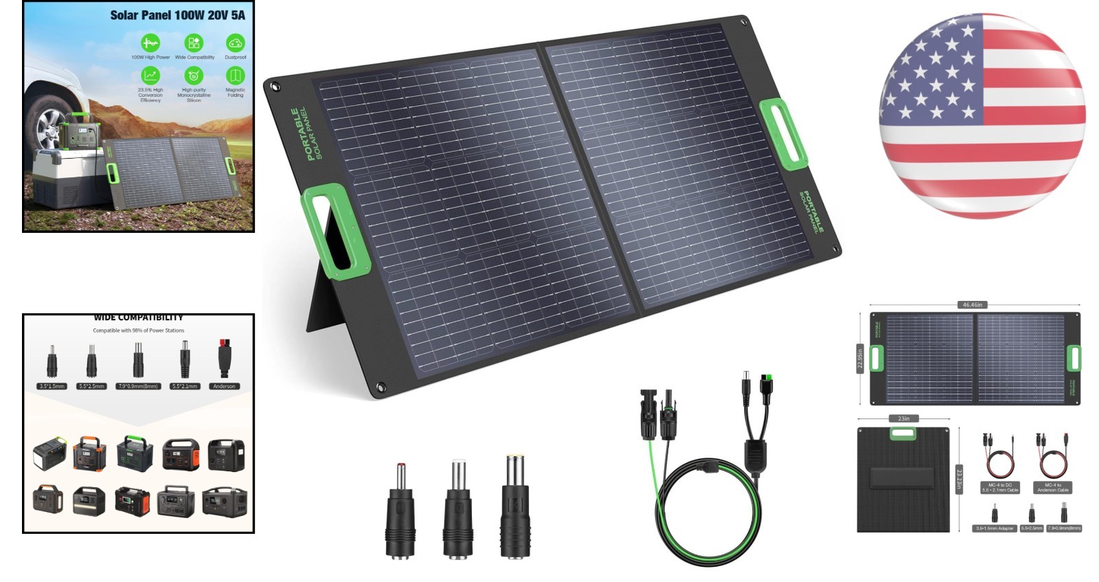 100W Portable Solar Charger – Monocrystalline Solar Cell for Emergency Power