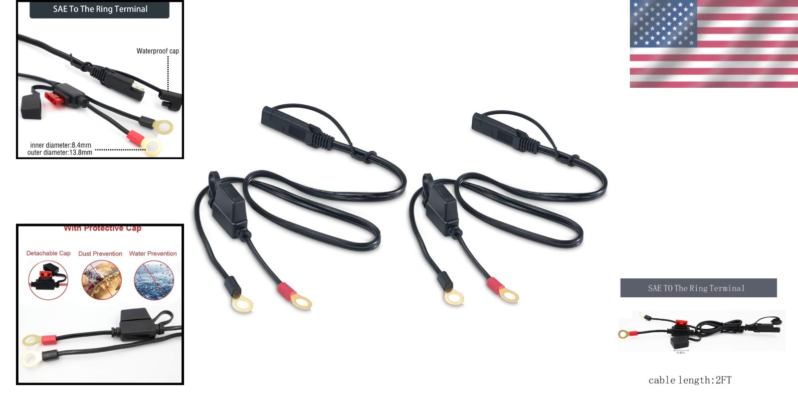 Essential SAE Quick Disconnect Solar Cable Adapter for Motorcycles & Cars – 2Pcs