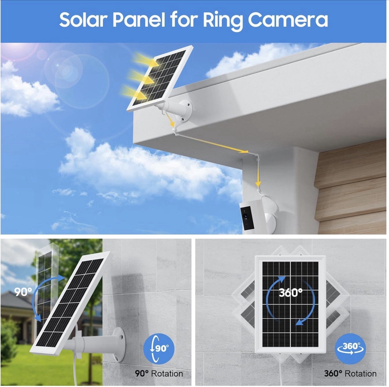 2 Pack Solar Panel Charger for Ring Security Camera 5 W 10 Ft Cord 5 in Panel ￼