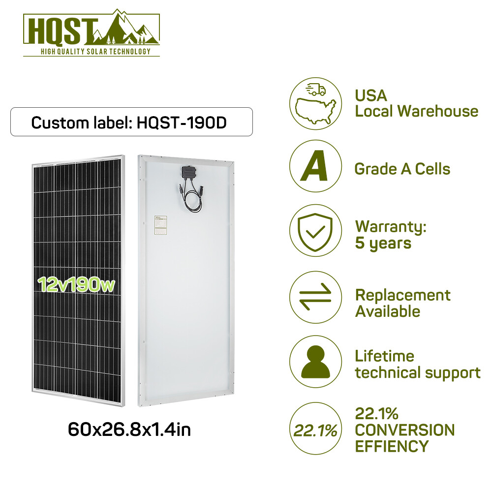 HQST 100W 190W 12V Mocrystalline Solar Panel Off Grid RV Home Cabin Roof