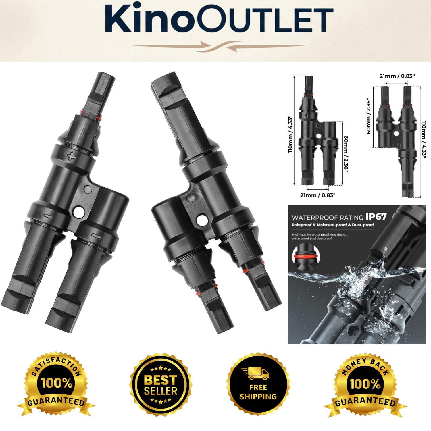 1 Pair Waterproof Solar Y Connectors – Compatible with 14AWG to 10AWG Cables