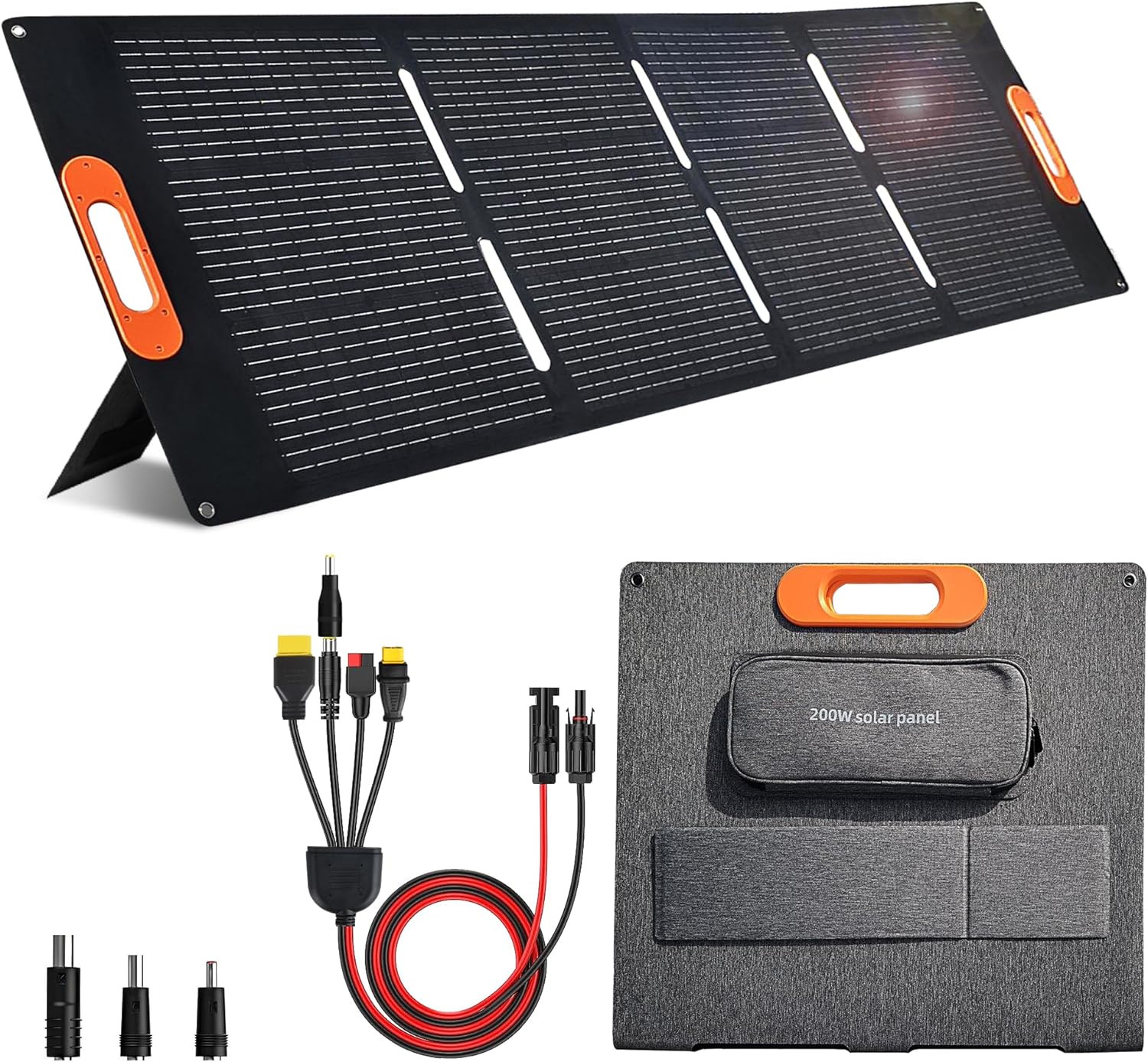 200W Solar Panel with MC4 Output, 3-in-1 DC Connector for Outdoor Use