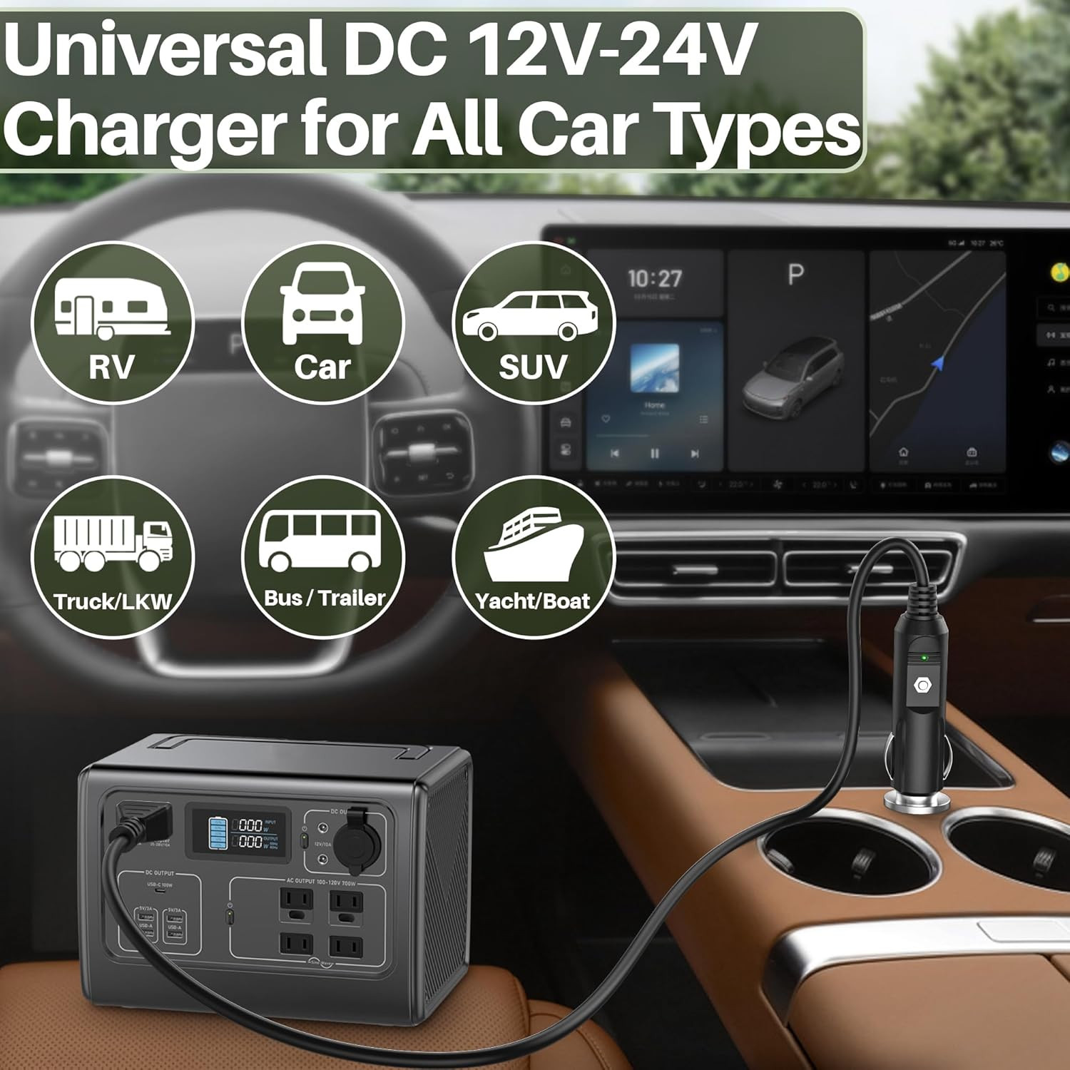 Car Charger for Ecoflow Delta/River, Bluetti EB55, Anker 757/767, XT60 Power