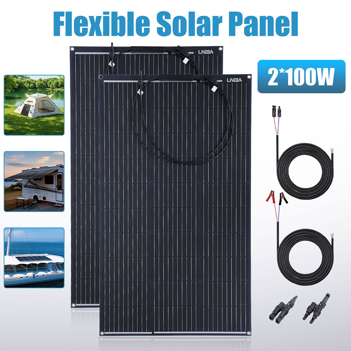 200W Mono Flexible Solar Panel 12v Portable Power Charge Camping Home RV Battery
