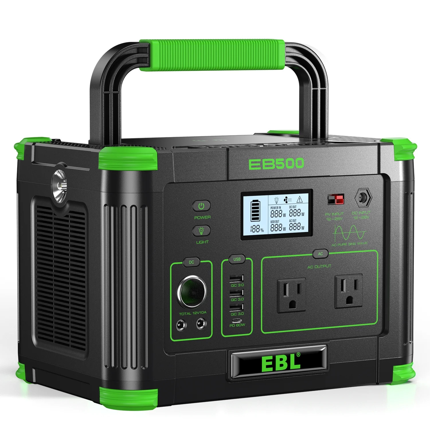 Portable Power Station 500w(Peak 1000W), Camping Solar Powerhouse Outdoor Indoor