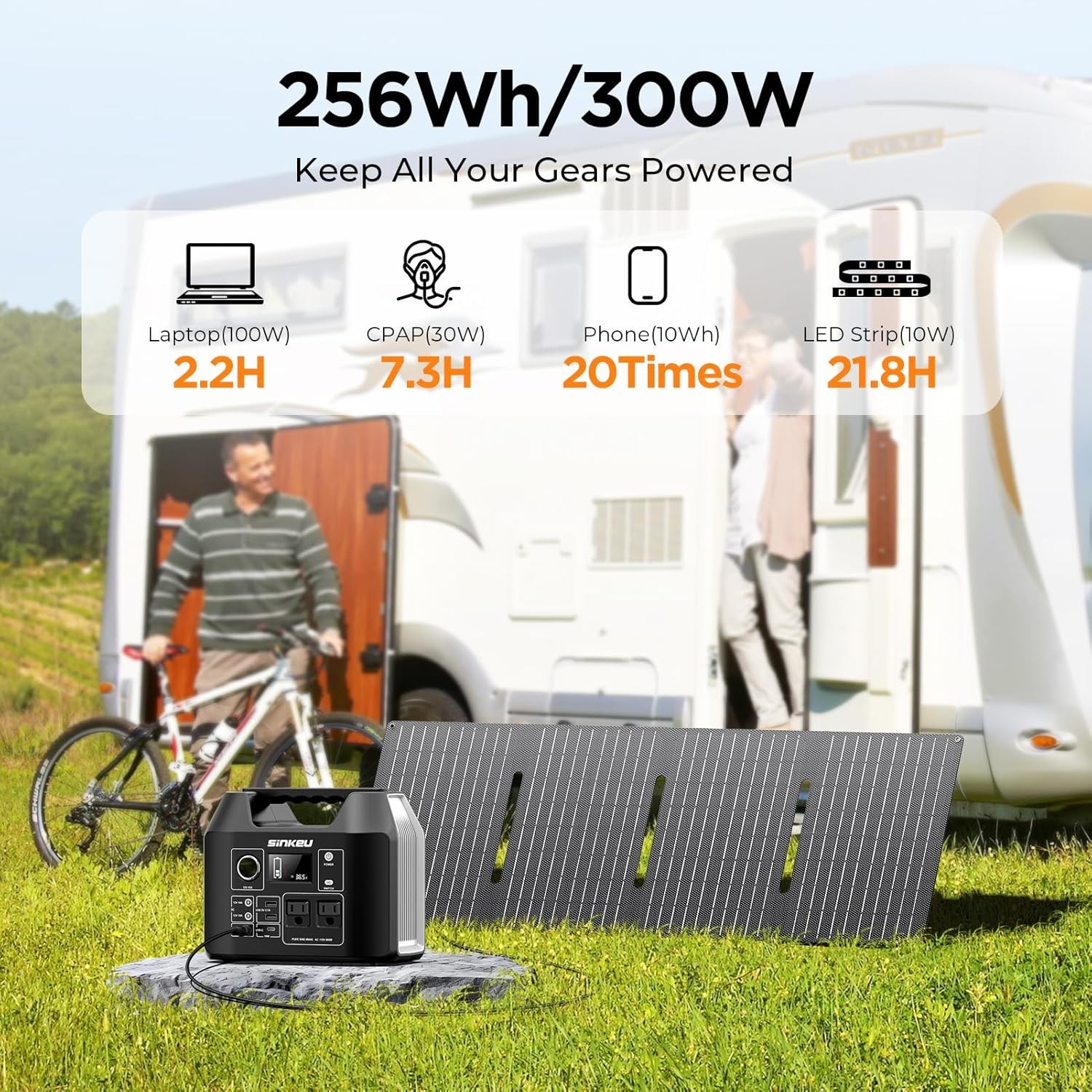SinKeu Solar Generator 300W 256Wh with 40W Solar Panel LiFePO4