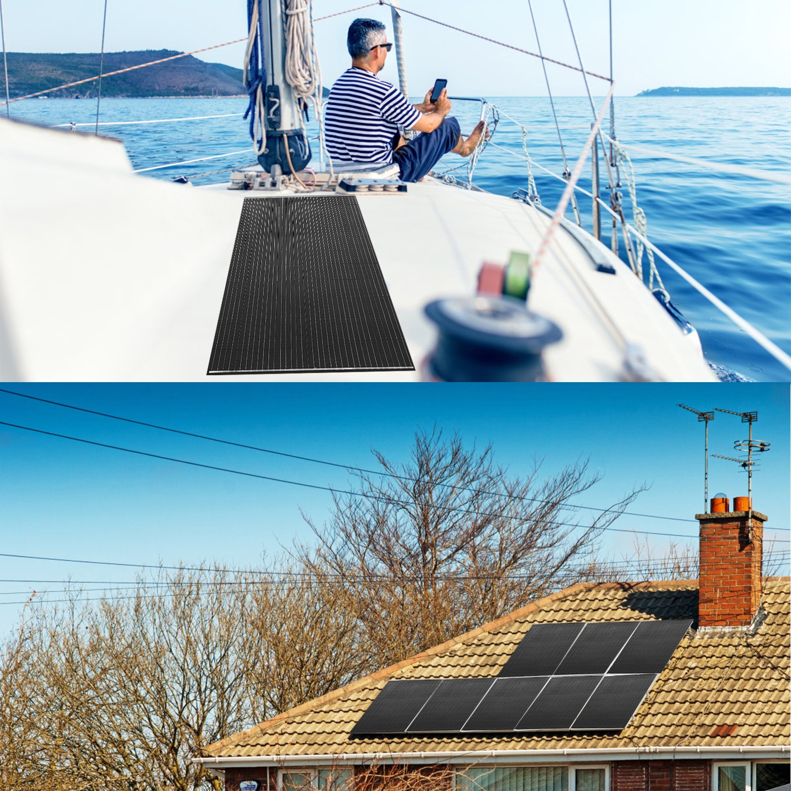 200 Watt Solar Panel Monocrystalline 12V Battery Charging for Home RV Boat Black