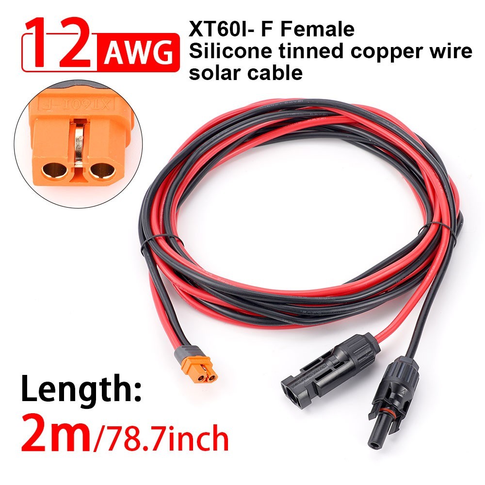 6ft/2m 12AWG XT60i Female Connector to Solar Panel Extension Charging Cable Wire