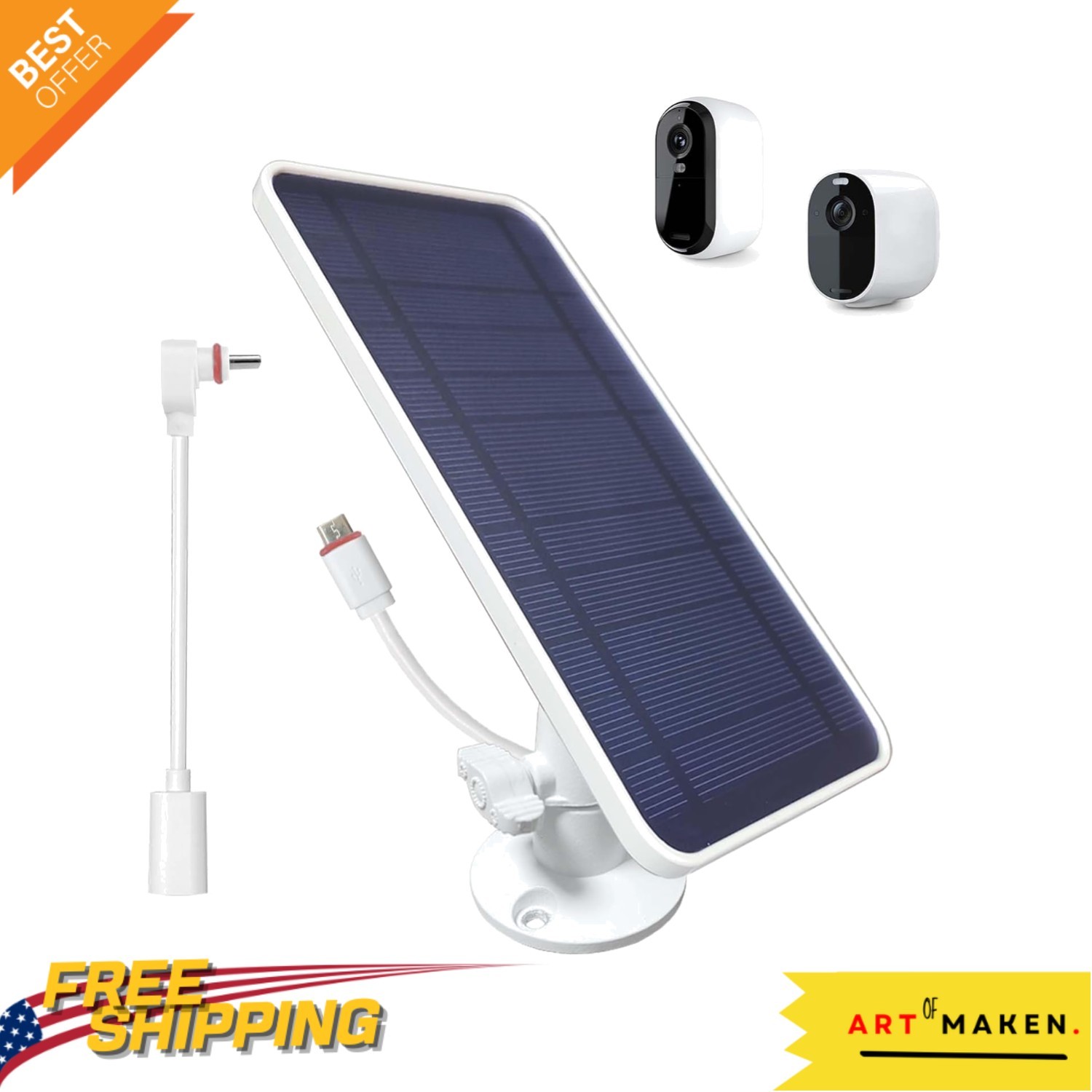 Adjustable Solar Panel for Arlo Essential 2K/XL – 13FT Durable Charging Cable