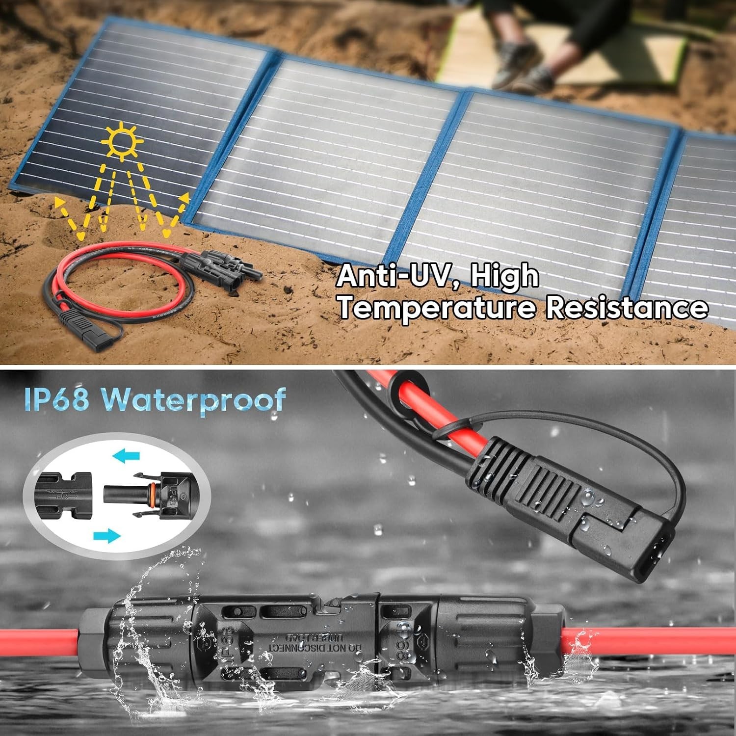 Weatherproof 10AWG Solar Panel Connector & SAE Polarity Reverse Adapter