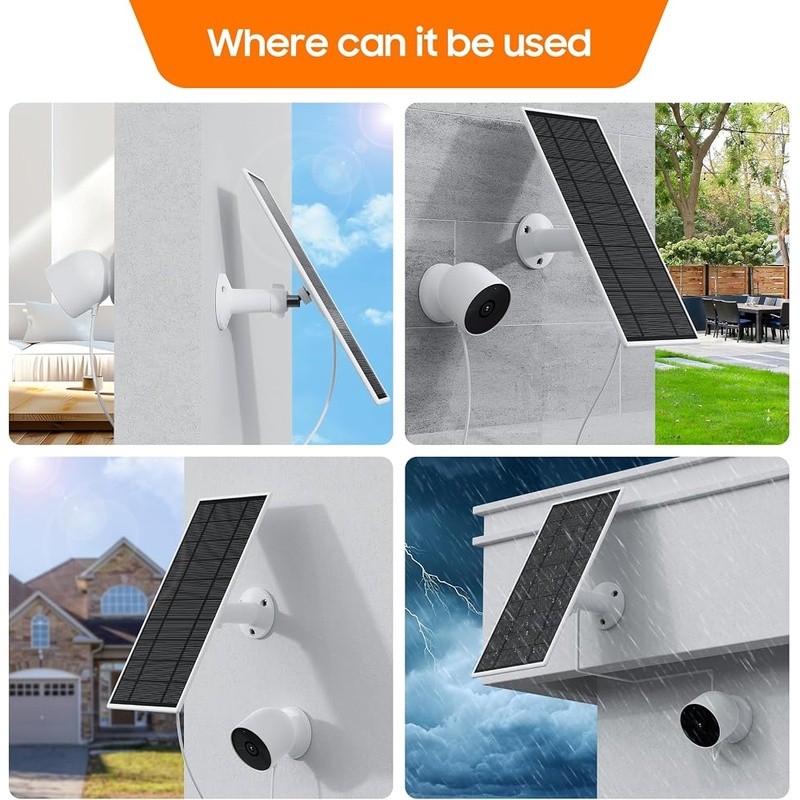 Efficient Solar Panel Charger Google Nest Camera 360° Mount Waterproof System US