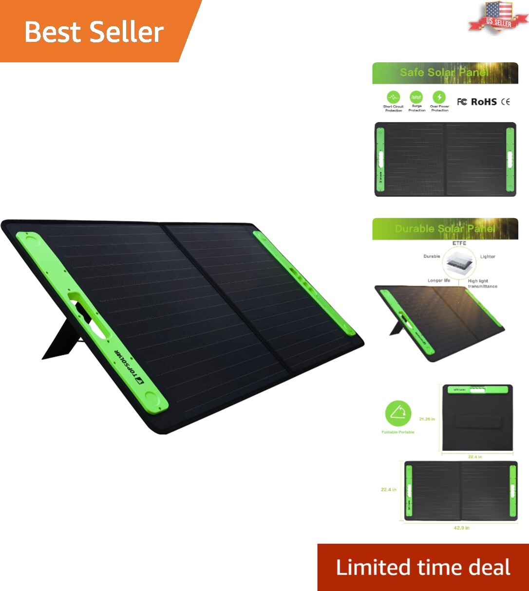 Durable 100W Solar Panel Charger with Short Circuit Protection & Travel Design