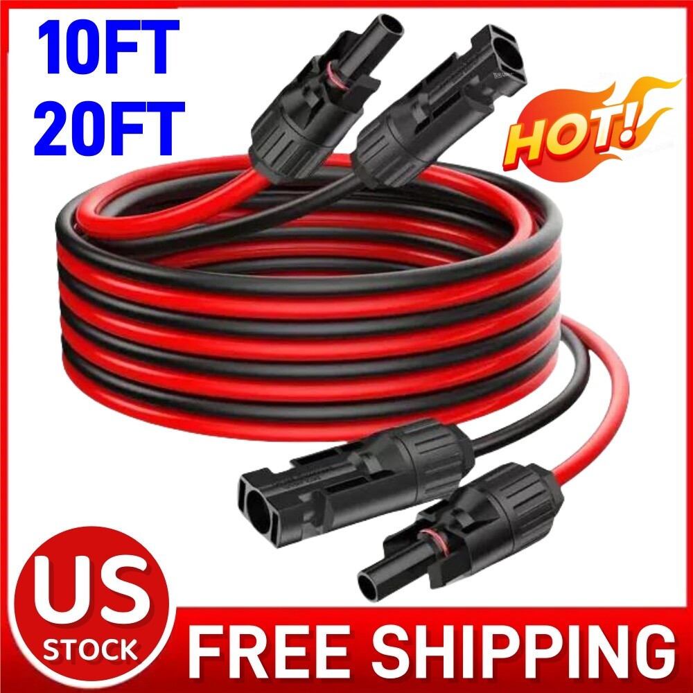 10 AWG Solar Panel Extension Cable PV Wire Solar Connectors Pair Black Red 6mm²