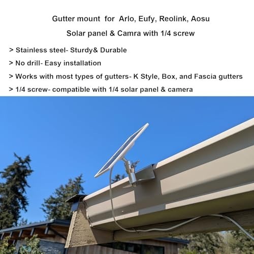 Adjustable Stainless Steel Gutter Mount for Solar Panels, No Drill, Compatible w