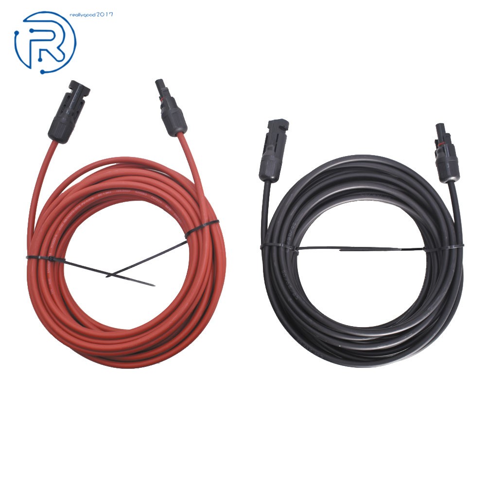 1 Pair 12AWG 20 Feet Black + Red Solar Panel Extension Cable Wire Connector