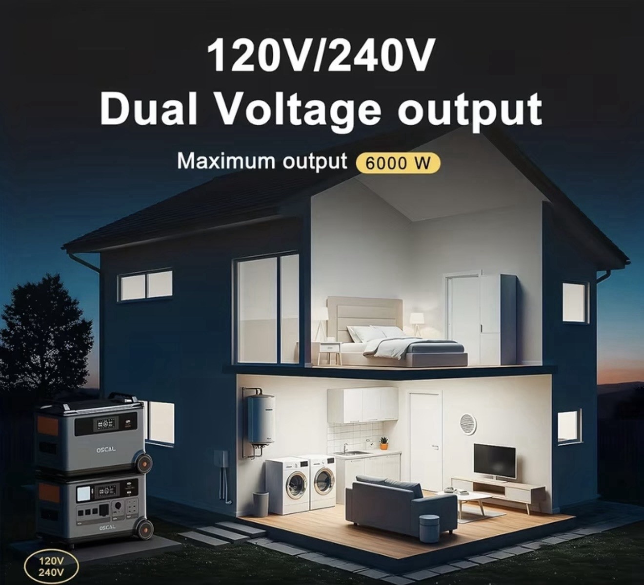 Portable Power Station 6000W Solar Generator With 2 Solar Pannels 200 W OSCAL