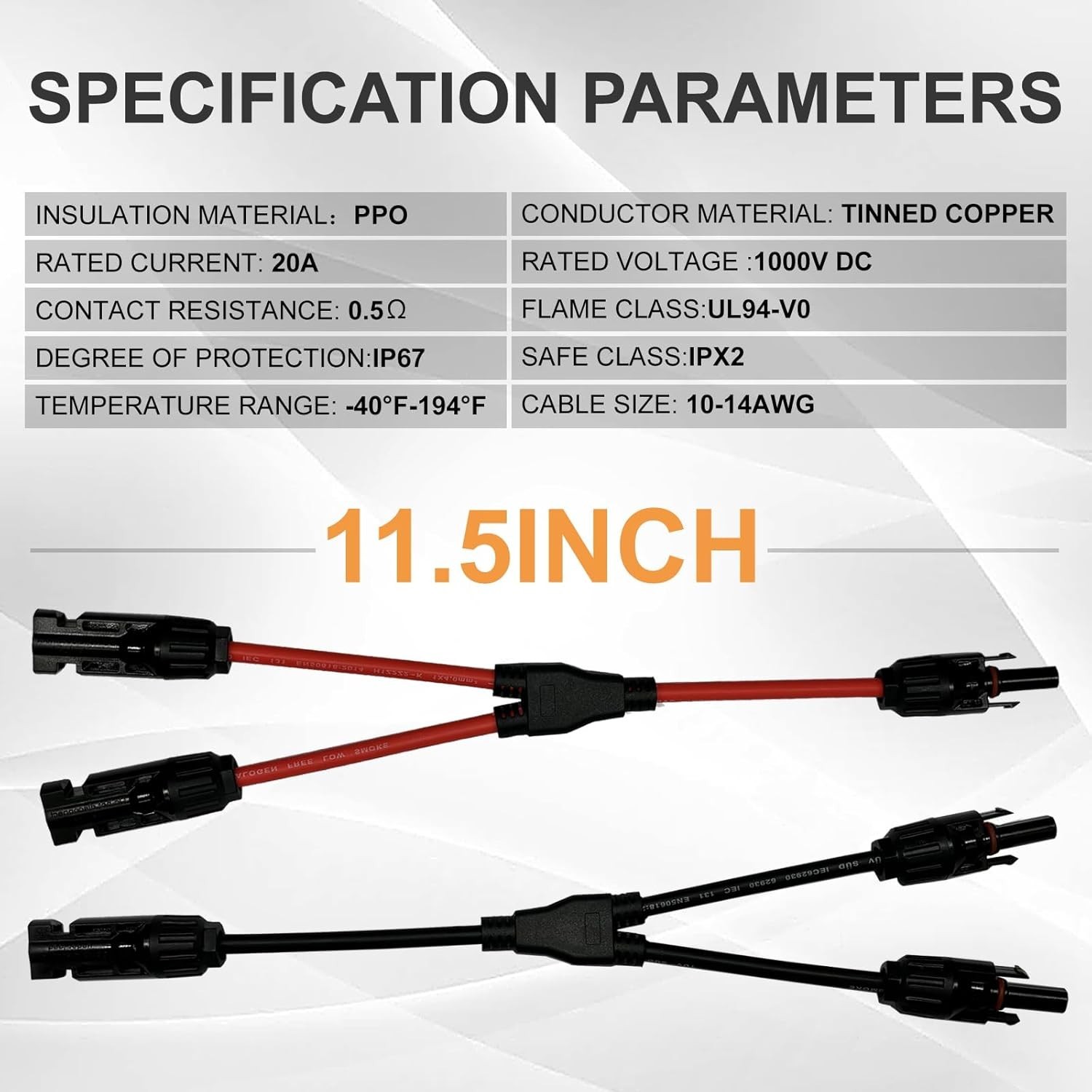 2pcs Y Branch Solar Panel Connector Cable 30A 1 to2 Parallel Adapter Waterproof