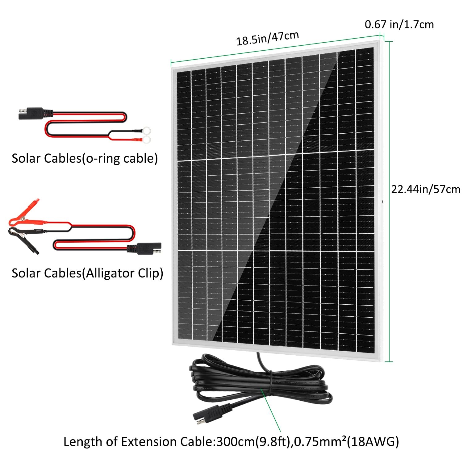 50W 18V Solar Panel with Built-in 12V PWM Controller + SAE Connection Cable 2…