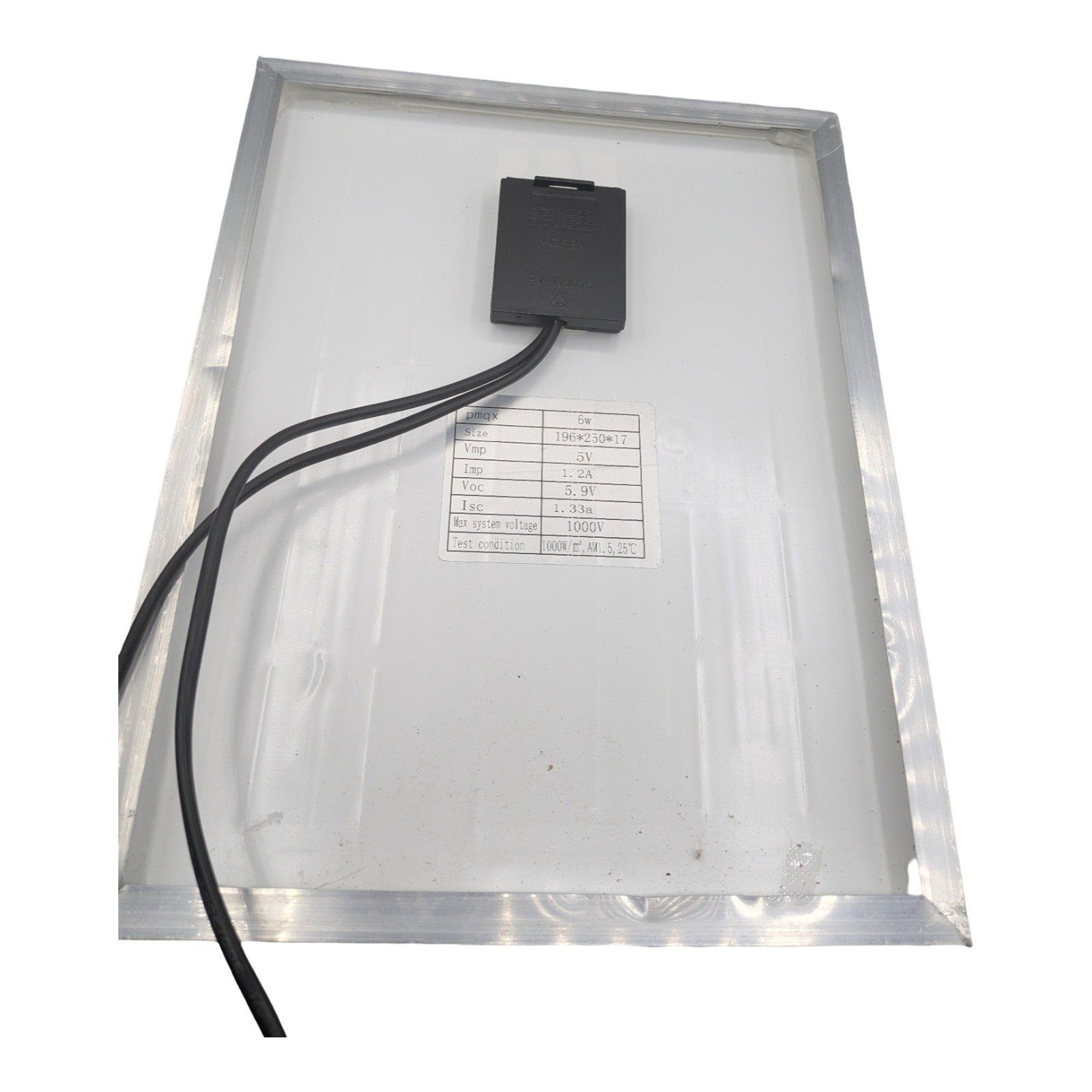 PMQX 6W 5V Solar Panel Aluminum Frame 196x250x17mm 2-Pin led Connectors Black
