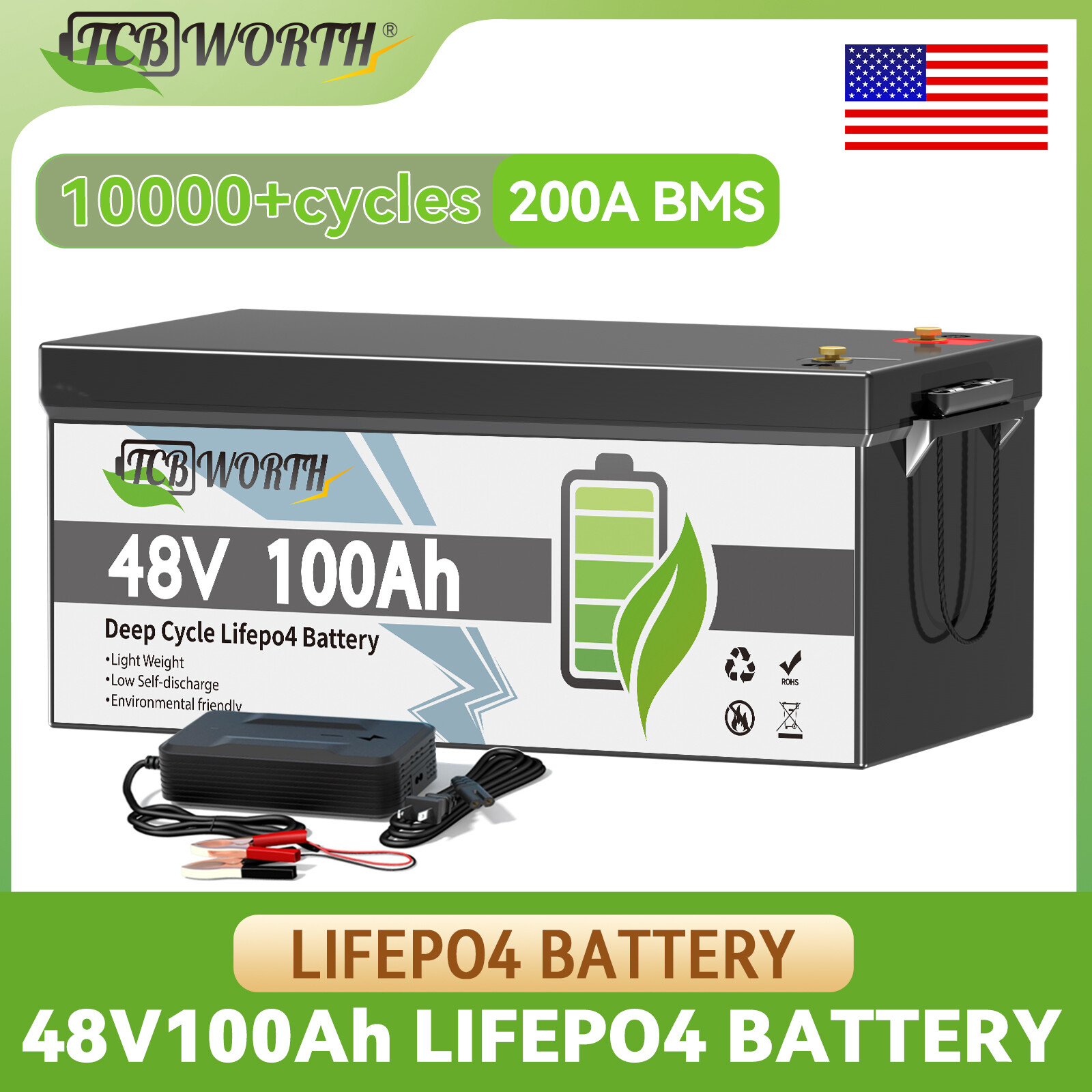 48V 100Ah LiFePO4 Lithium Battery BMS Deep Cycle For Solar RV Marine Off-grid