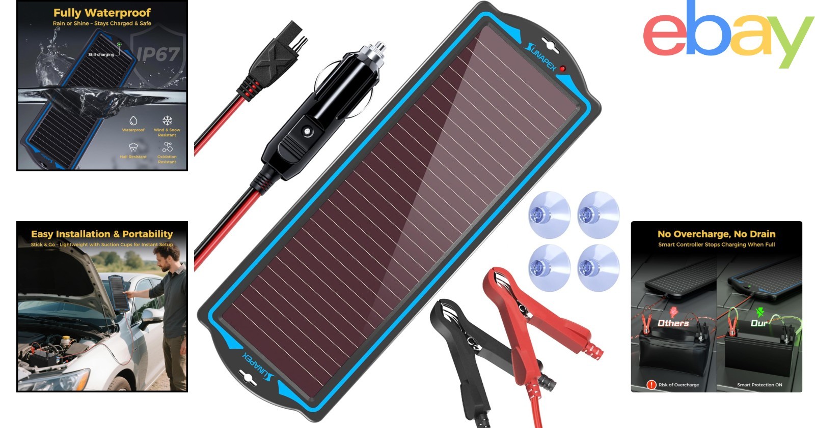 Compact Solar Battery Charger, 1.8W Panel for Automotive and Marine Applications