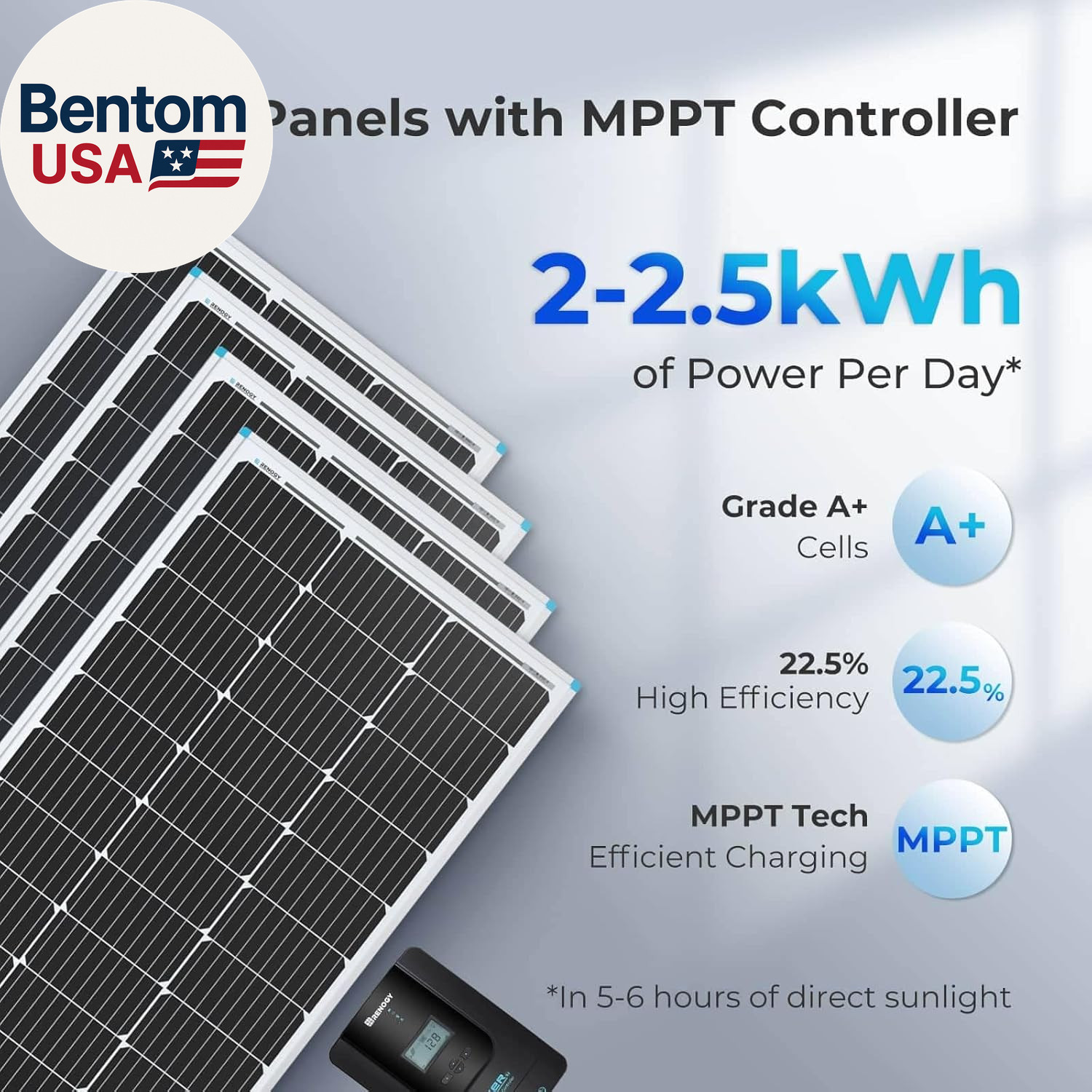 400 Watt 12 Volt Premium 4 Pcs 100W Panel+40A MPPT Charge Controller+ Bluetooth