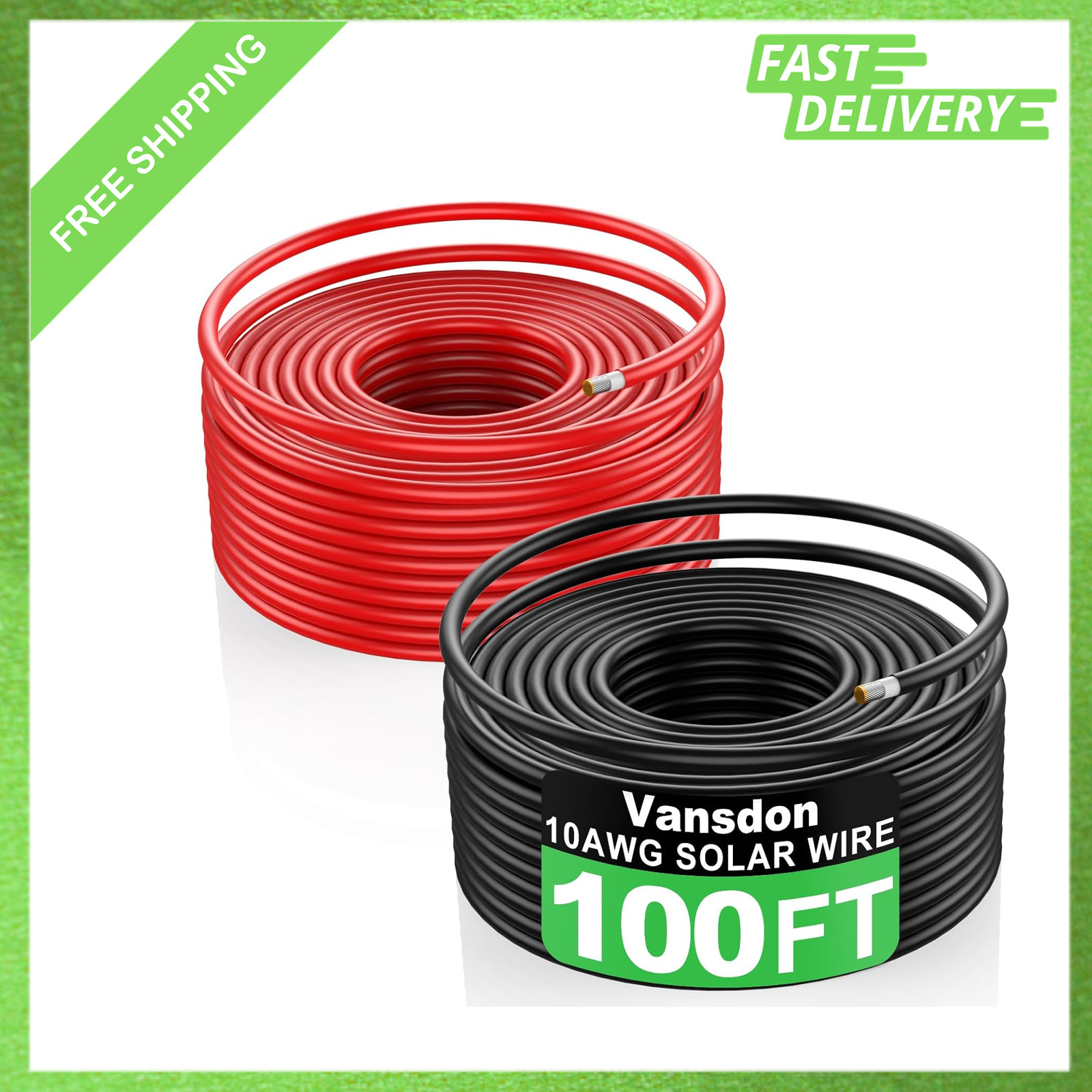 2x100FT Solar Wire 10AWG Tinned Copper PV Cable for Outdoor Camping RV Marine