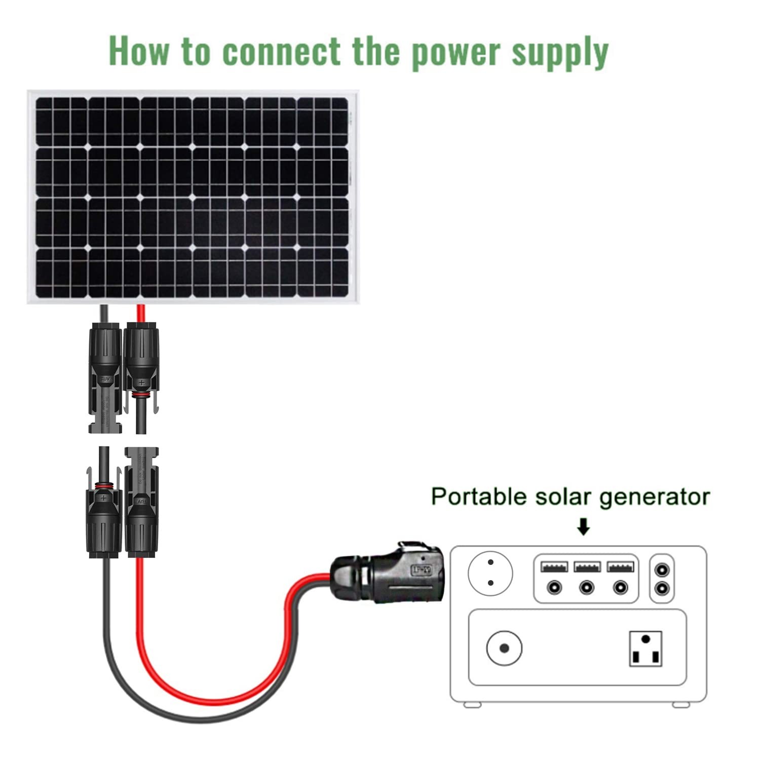 10AWG 2 Pin Power Industrial Circular Connector to Solar Cable Adapter for So…