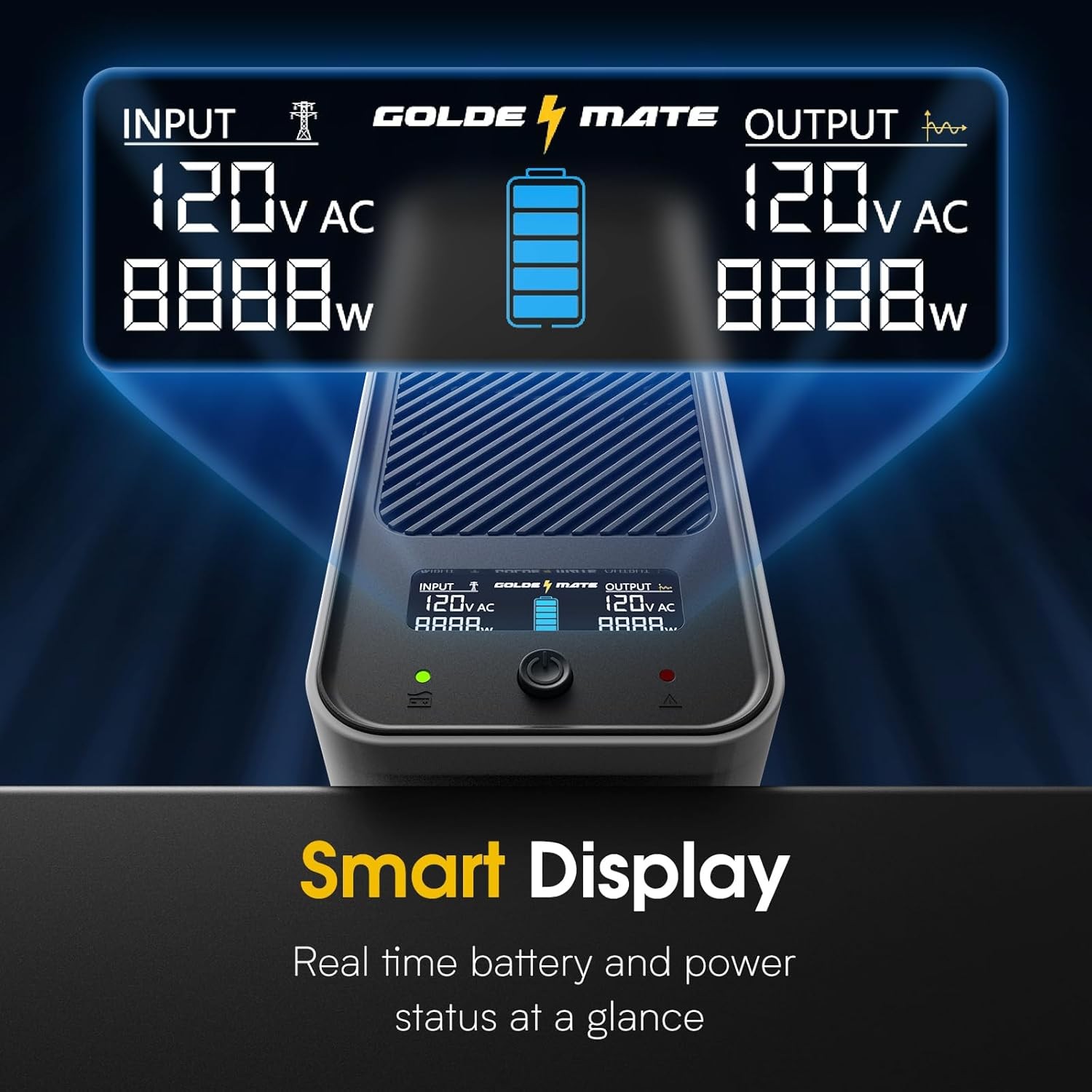 Goldenmate UPS 800W LiFePO4 Battery Pure Sine Wave Automatic Shutdown for NAS/PC