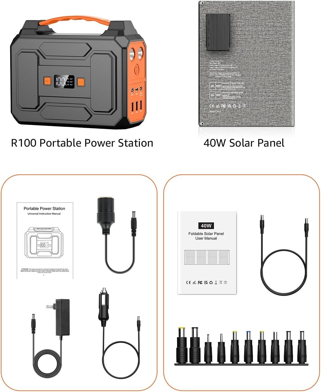 Portable Solar Generator 7 Outputs, Bright LED Flashlight
