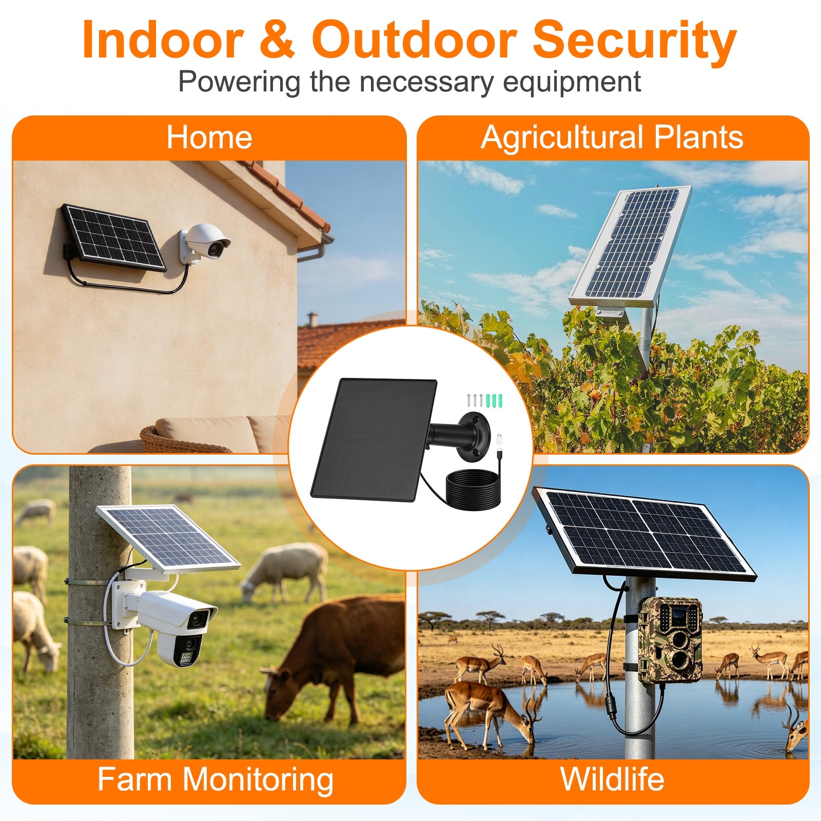 2 Pack of 5V 4W Solar Panel, Waterproof Dual Type-C/USB Solar Charger, Black