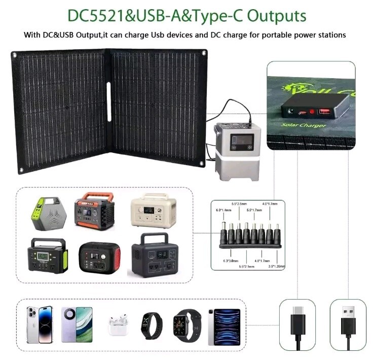 Voll Cool 60W Foldable Solar Panel Portable Solar Panel Charger Kit with 2 US…