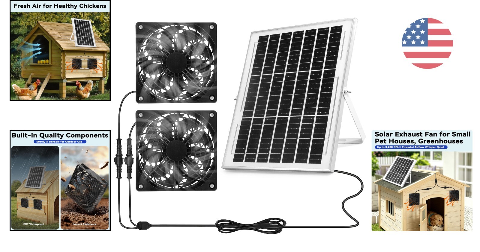 Versatile Solar Powered Dual Fan Kit for Outdoor Spaces – Easy to Install