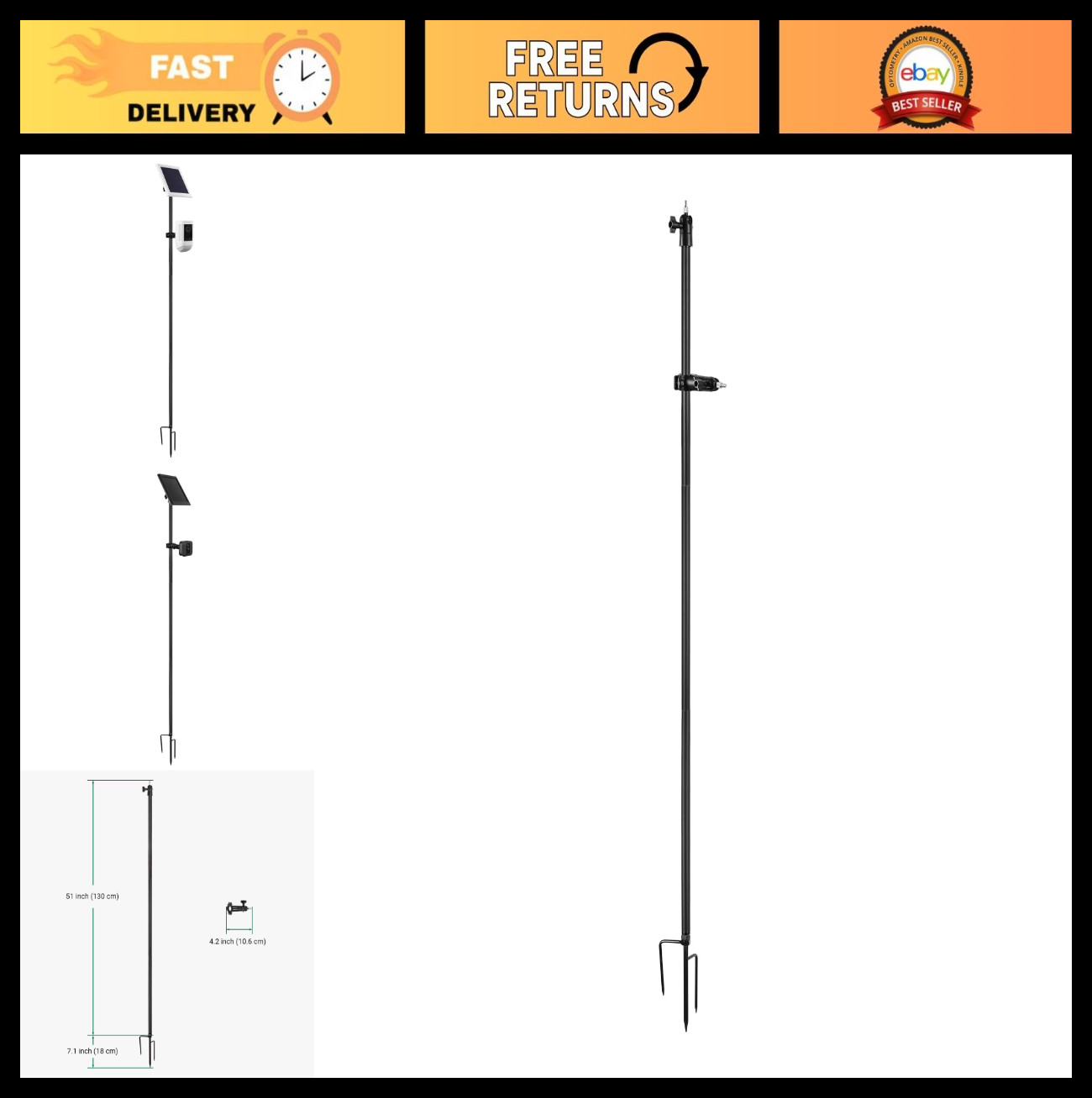 2-in-1 Ground Stake Mount for Outdoor Security Cameras & Solar Panels – Universa