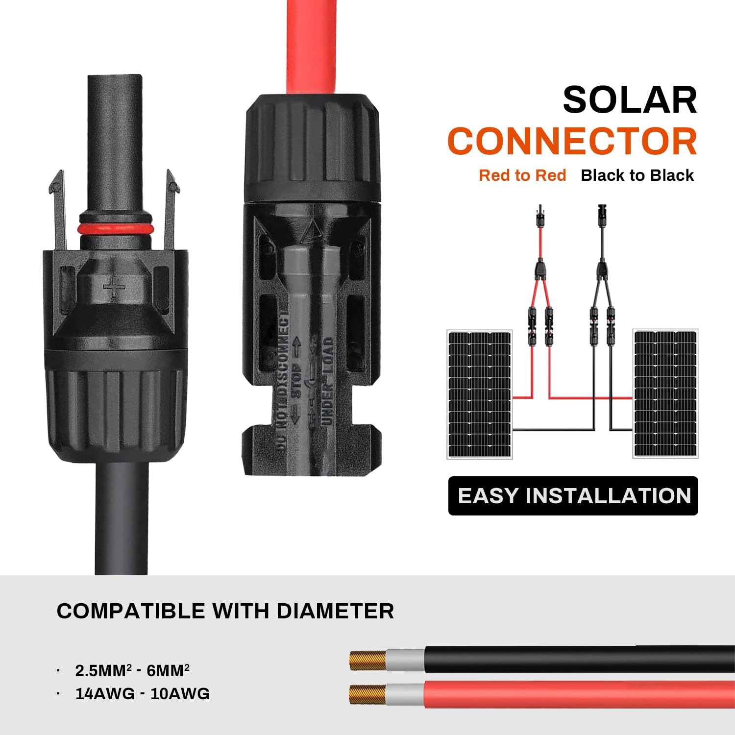 Y Branch Solar Connector MC4 Y Cables MMF FFM Solar Panel Connector Pair