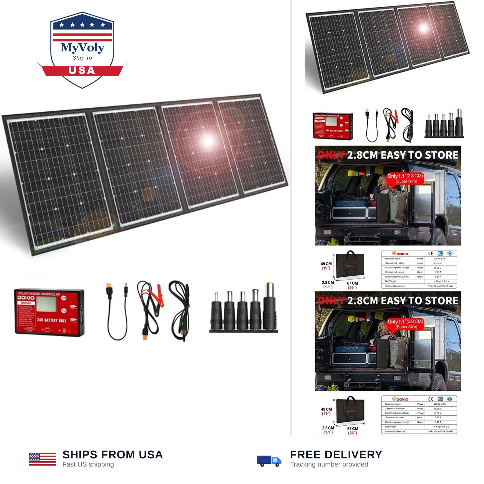 DOKIO 200W 36V Portable Foldable Solar Panel Kit, Compact 20×27.4in Design 9….