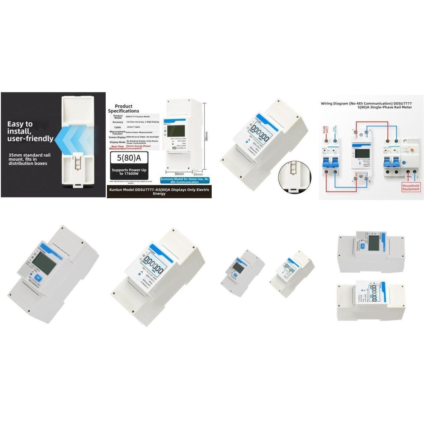 220V Single-Phase Real-time KWh Readings Clear LCD Readout Energy Counter