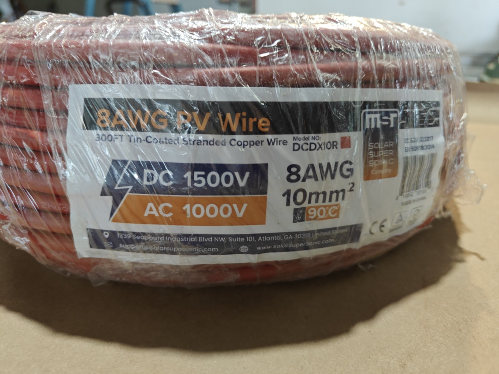 Solar Super Sonic 8AWG PV Wire 300ft, DC1500V AC1000V DCDX10R Red Tin Coated