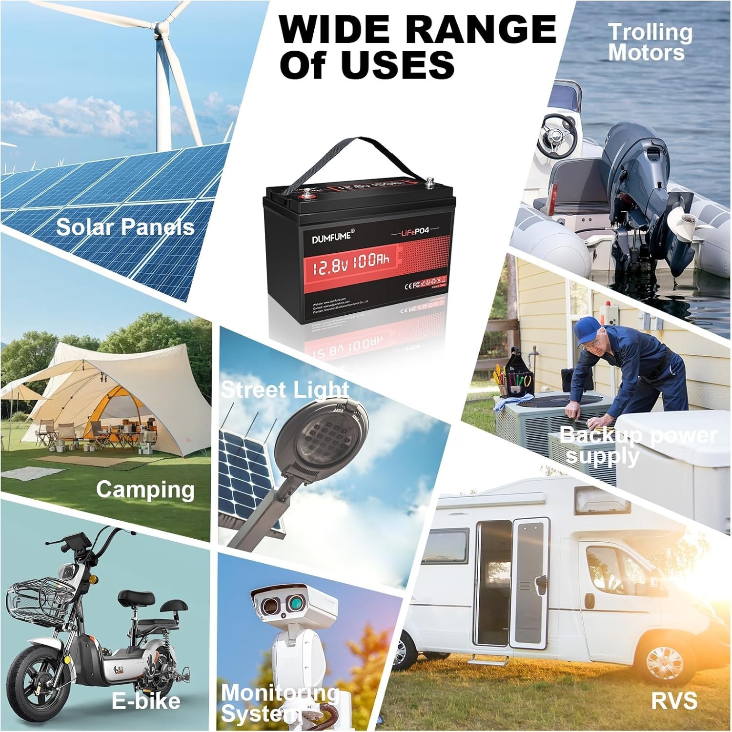 12V 100Ah LiFePO4 Lithium Battery Group 31 Deep Cycle BMS For RVs Solar Off-grid