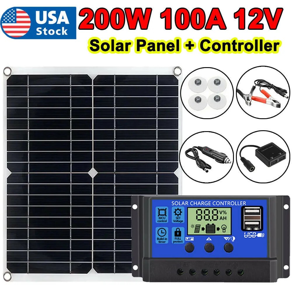 200 Watts Solar Panel Kit 12V 100A Battery Charger with Controller Caravan Boat