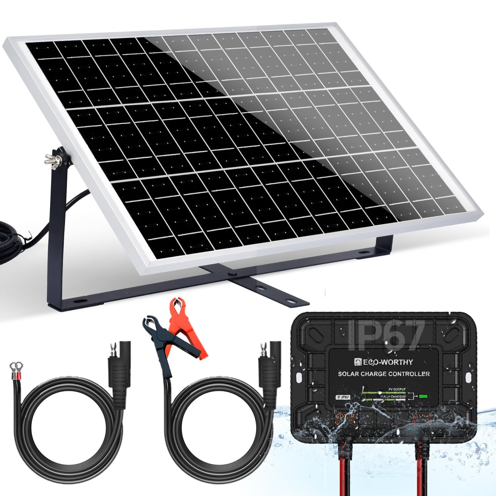 ECO WORTHY 25W 12V Solar Battery Charger Trickle Maintainer 25W Waterproof Solar