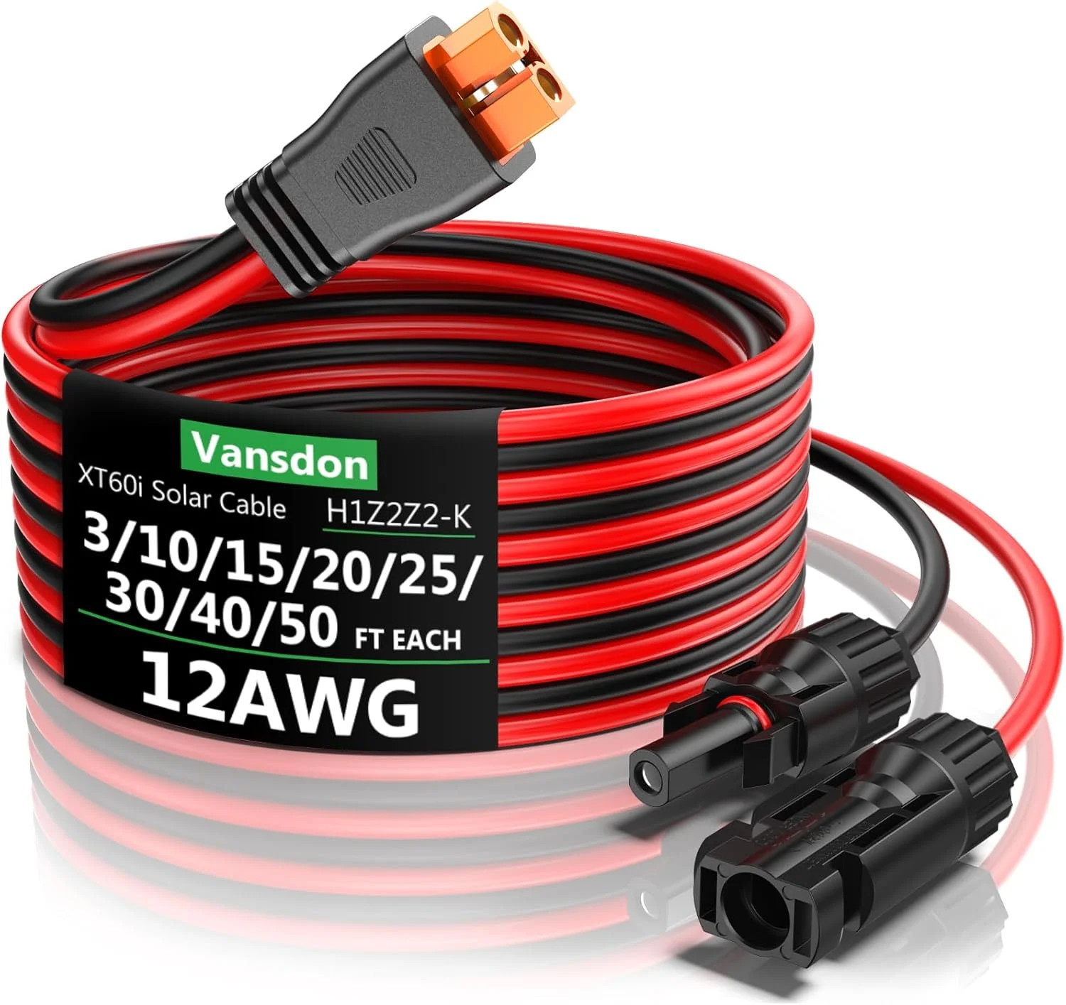 Vansdon Solar to XT60i Extension Cable 12AWG 20FT XT60i Female to Male Connector