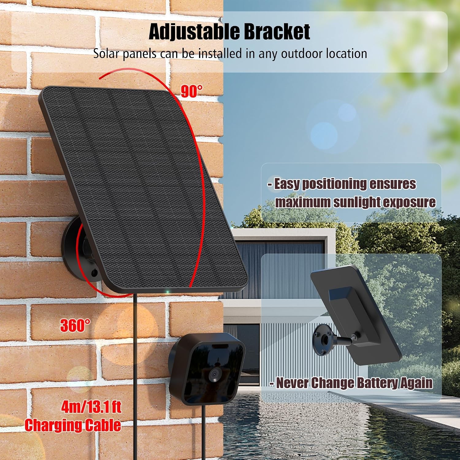 Rhorawill 4-Pack Solar Panel for Blink Outdoor, w/Mount & 13ft Cable