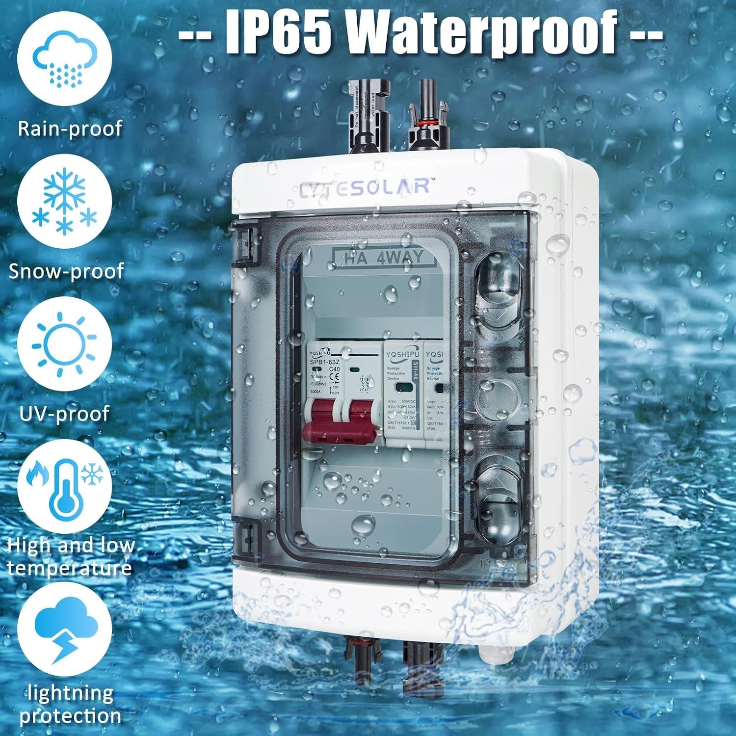 Solar Panel Combiner Box 1 In 1 Out 40A Waterproof Disconnector Surge Protector