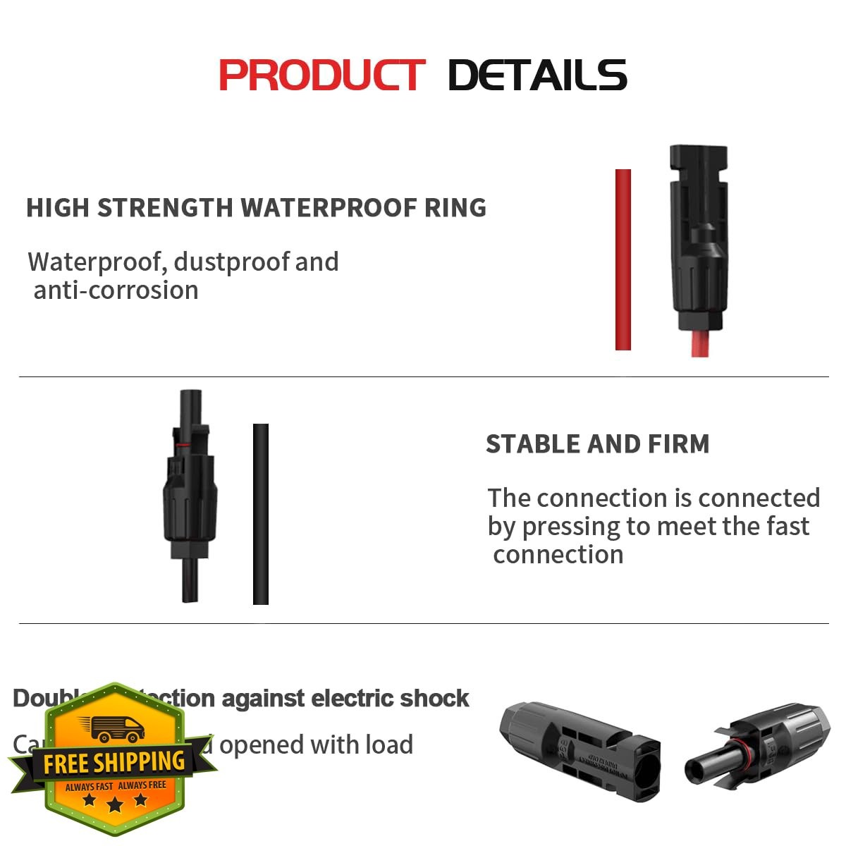 ELFCULB Solar Extension Cable 30FT 10AWG Black Red